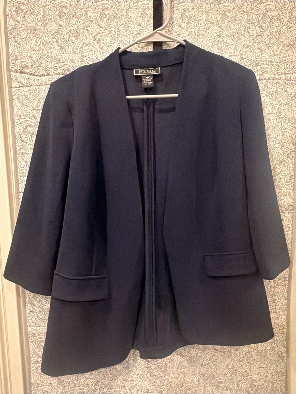 NY&C Women's Navy Open-Front Collarless Blazer